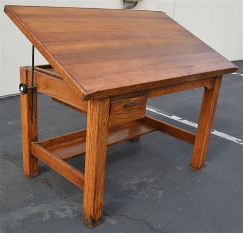55(l) x 23.6(w) spacious desktop provides you with an ample workspace for your home office activities. Antique Oak Drafting Table Desk Arts and Crafts Mission ...