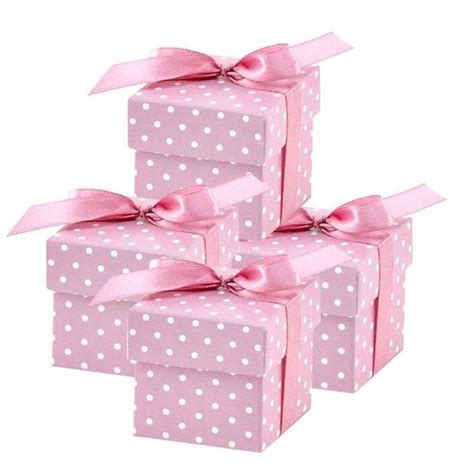 Cute Pink Polka Dot Square Favor T Boxes With Lid For Christening