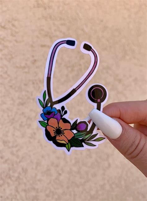 Floral Stethoscope Vinyl Sticker Nursing Sticker T Etsy