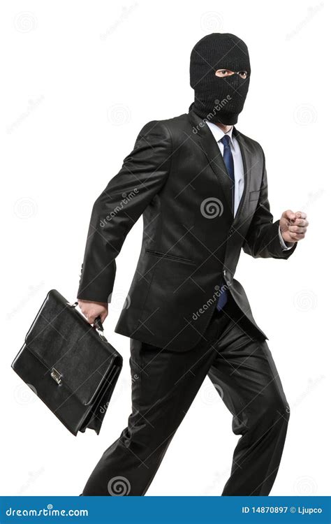 A Man In Robbery Mask Carrying A Briefcase Royalty Free Stock