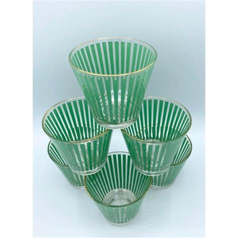 Mid Century Mint Green Stripe Whisky Cocktail Glasses Set Of 6 Chairish