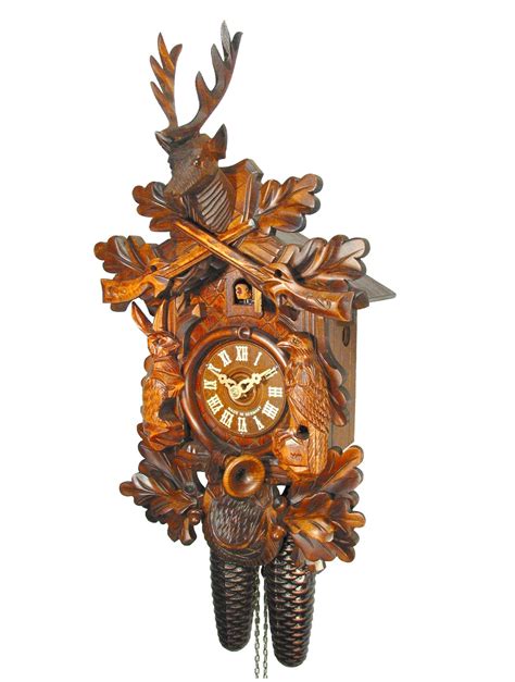 Carved 8 Day Hunting Style Cuckoo Clock With Hare And Bird 41cm By Aug
