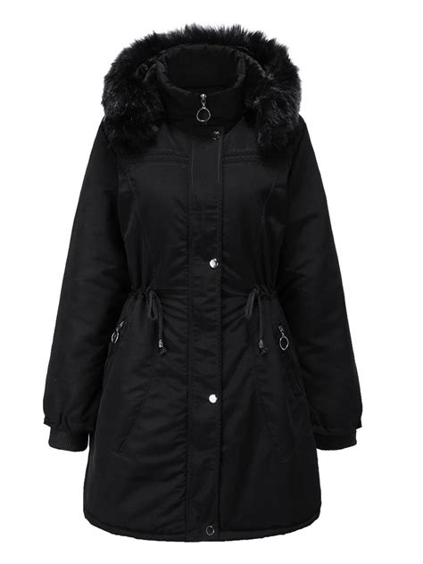 NEWTECHNOLOGYY - Womens Parka Trench Pea Coat Drawstring Jacket Fur Hood Ladies Fashion Winter ...