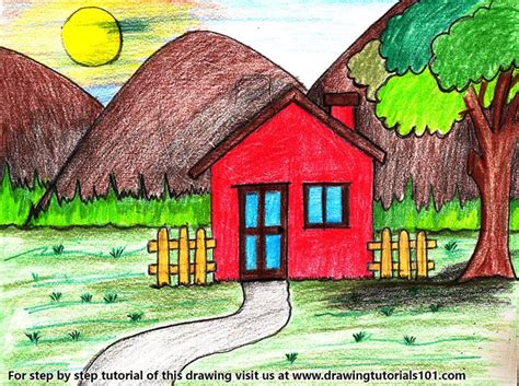 Learn How To Draw An Easy House Scenery Scenes Step By