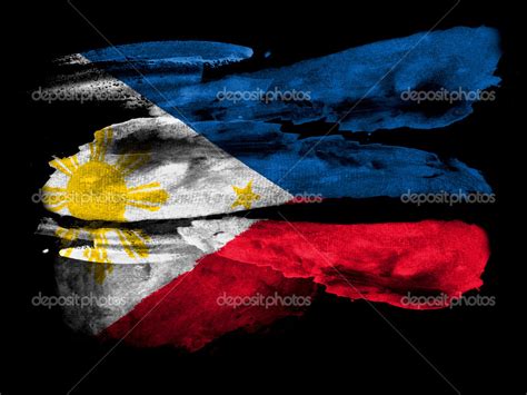 Philippine Flag Painted On Black Textured Paper With Watercolor — Stock