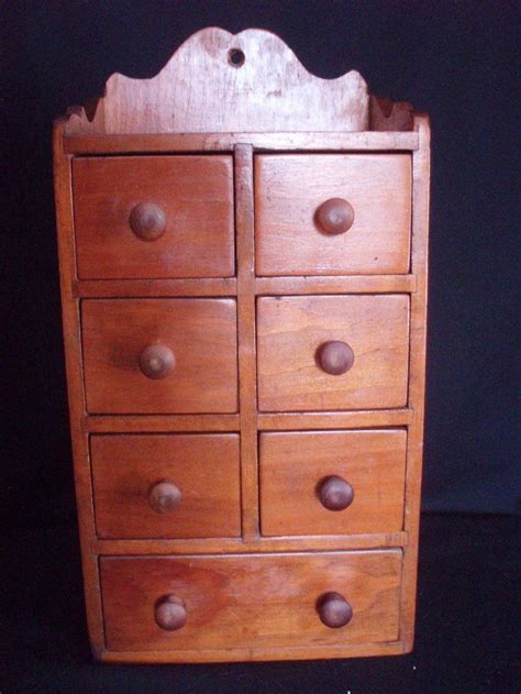 Vintage Wood Spice Box Wdrawers Cabinet Wall Hung Vintage Wood
