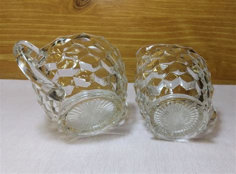 Jeannette Glass Sugar And Creamer Cube Cubist Pattern Clear Etsy