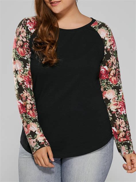 Plus Size Floral Raglan Full Sleeve T Shirt With Images Plus Size