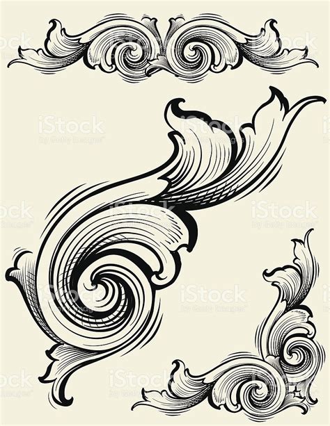 Engraved Element Set of Scrollwork royalty-free engraved ...