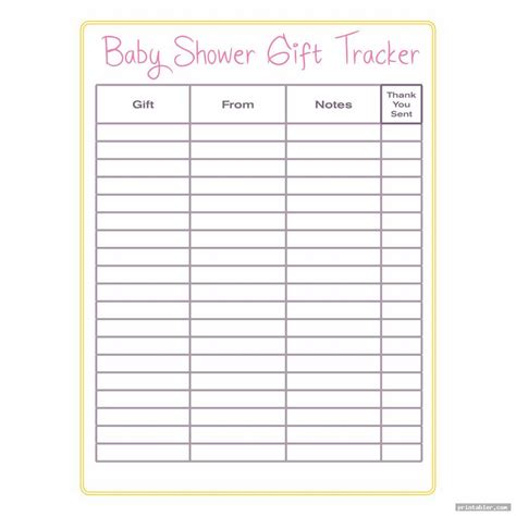 Printable baby shower gift table sign and gift list to record gifts received and who they're from. Baby Shower Gift List Template Printable - Printabler.com