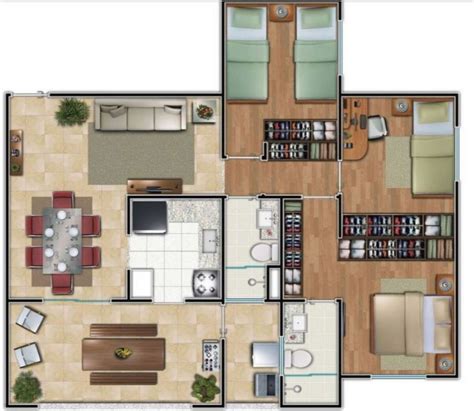 Plano De Casa De 7x15 Metros Con 3 Dormitorios