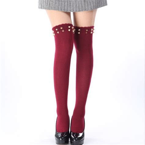 Over The Knee Socks Sexy Women Stockings Blend Ladies Thigh High Cotton Socks Thinner With Rivet