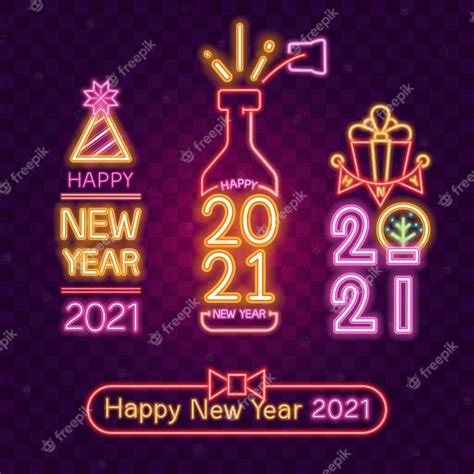 Premium Vector Happy New Year Neon Set