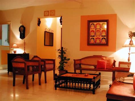 Indian Living Room With Traditional Wooden Furniture