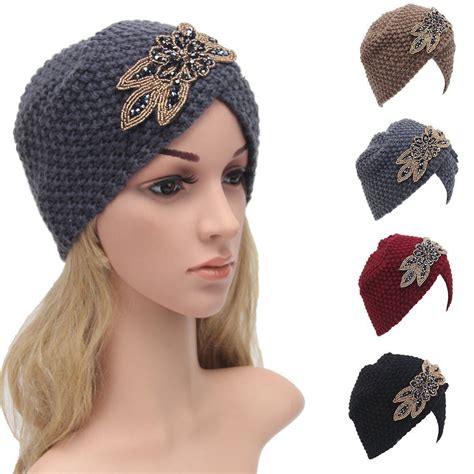 Fashion Womens Floral Hat Accessory Winter Turban Knit Headband Beanie