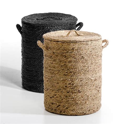 Panier en osier véritable , modèle de panier à linge ou corbeille à papier hoogte: Panier rond jacinthe d'eau H60 cm, Lian | Panier rond ...