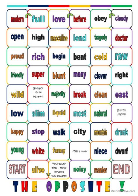 The Opposite Board Game Warmer Fill English Esl Worksheets Pdf And Doc