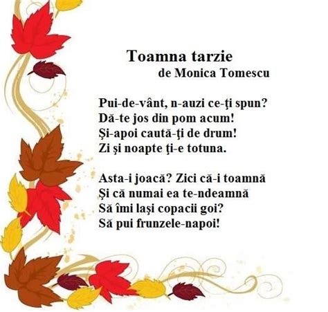 Poezie Toamna Tarzie De Monica Tomescu Citazioni Educazione Bambini