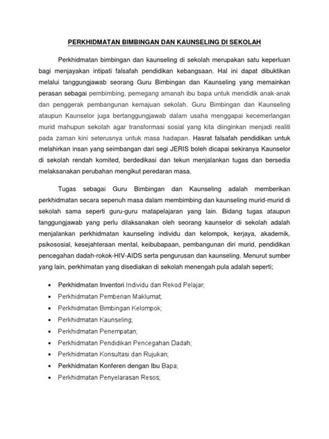 Bimbingan konseling memiliki sejarah pendirian yang dimulai dari abad ke 19 hingga terbentuk seperti saat ini. Perkhidmatan Bimbingan Dan Kaunseling Di Sekolah