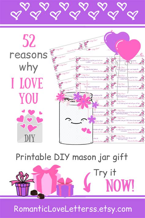 Explore our collection of motivational and famous quotes by authors you know and love. Romantic Gifts For Her 52 Reasons Why I Love You Jar Love | Etsy in 2020 | Printable ...