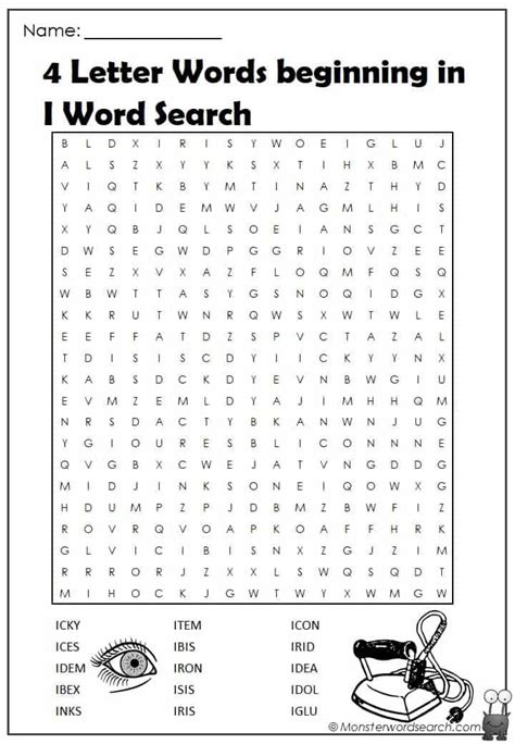 4 Letter Words Beginning In I Word Search Monster Word Search Word