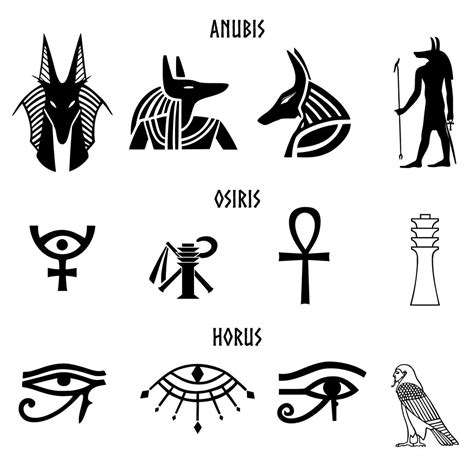 Egyptian Gods Hieroglyphics Symbol Set Anubis Osiris And Horus