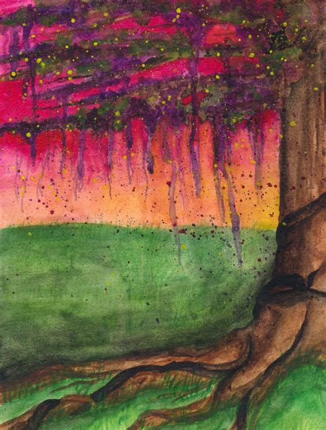 Abstract Art Tree Painting Sunset Watercolor