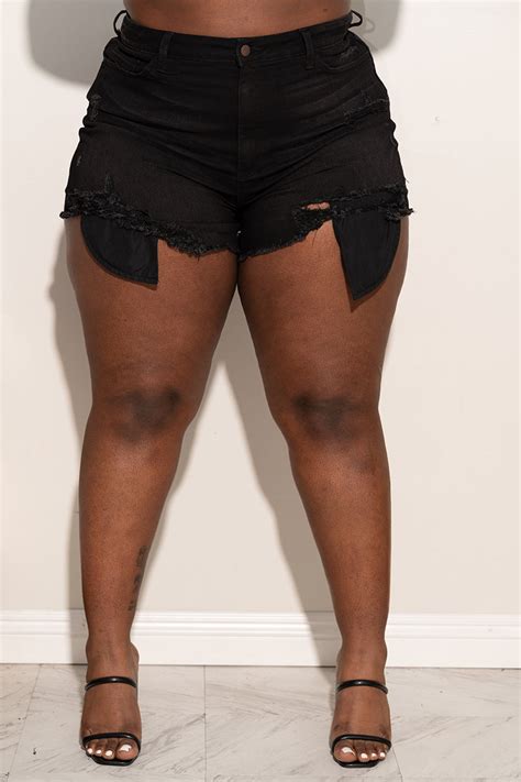 Plus Size Baddie Ripped Jean Booty Shorts Denim Black 5015p