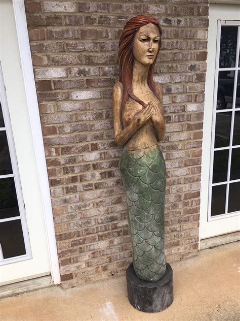 Large Carved Wooden Mermaid Statue Mythical Siren Beach Etsy