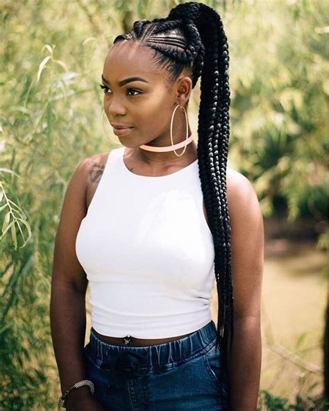 This bubble braided style can be done in the 5 minutes you have left before her. 50 Absolutely Beautiful Feed In Braids Styles | Feed in braids hairstyles, Feed in braids ...
