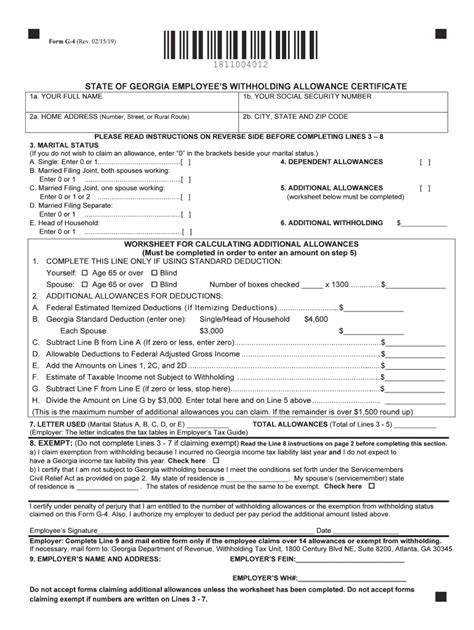 Georgia State Withholding Form 2019 Fill Out And Sign