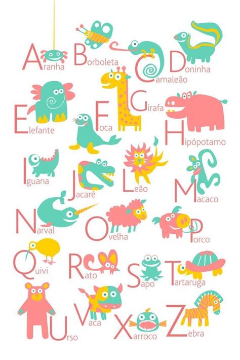 Portuguese Alphabet Poster With Animals From A To Z Big Etsy Italian