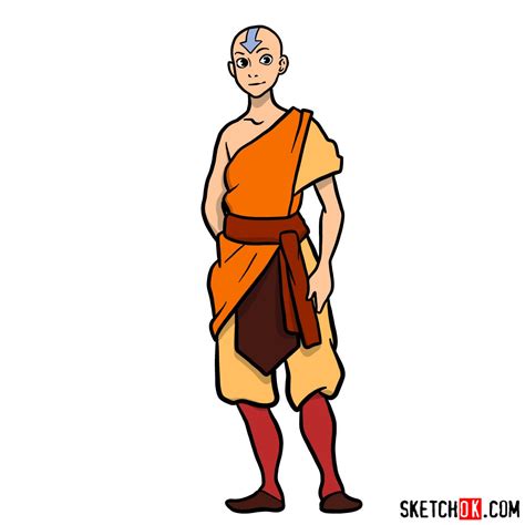 How To Draw Avatar Aang In Full Growth Sketchok Step By Step
