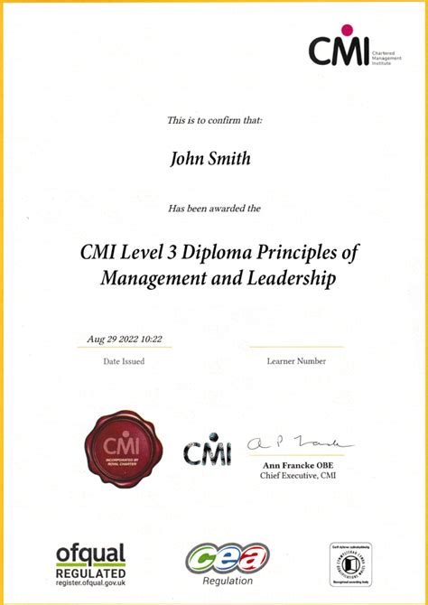 CMI Level 3 Diploma Principles Of Management And Leadership Manager