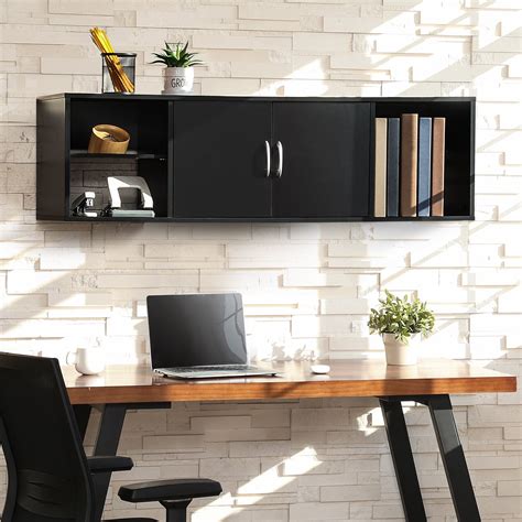 Fitueyes Wall Mounted Desk Hutch With Door Modern Floating Console