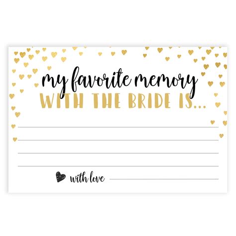 Favourite Memory With The Bride Cards Printable Bridal Shower Games