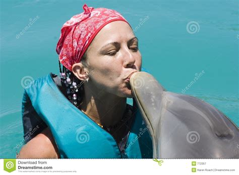 Kissing A Dolphin Stock Image Image Of Kissing Mammals