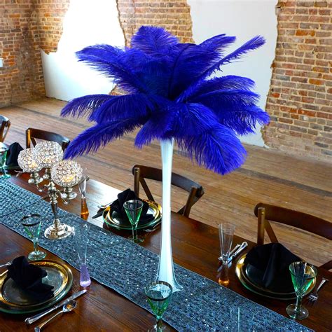 Regal Ostrich Feather Centerpiece Set With White Eiffel Tower Vase