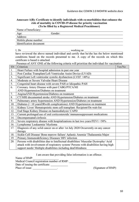 • lifetime immunization record booklet • verified electronic medical record printoutfrom a medical provider. Download Comorbidity certificate format; list of comorbidities to priorities COVID-19 ...