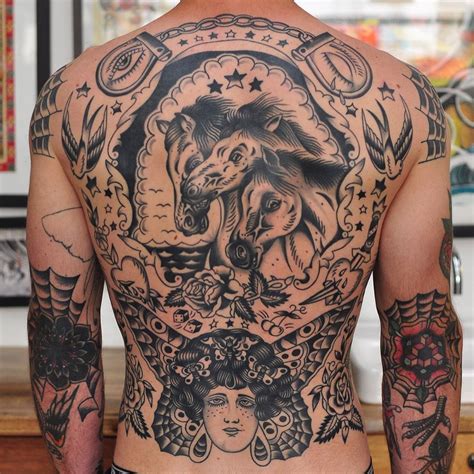 Traditional Blackwork Back Piece Tattoo Lachie Grenfell Vic Market
