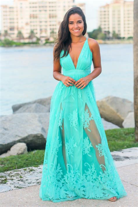 Light Green Floral Tulle Maxi Dress With Criss Cross Back Maxi