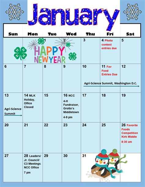November Through January Calendars New Castle County 4 H Newsletter