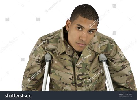 African American Military Man On Crutches Stock Photo 97402025