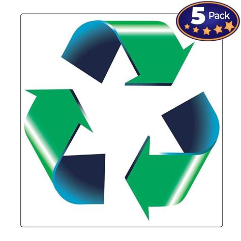 Retail Genius Oversized 8in Recycle Symbol Sticker 5 Pack for Green, White & Blue Recycling Bins ...