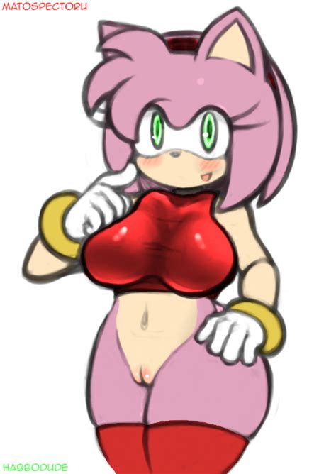 Rule 34 Amy Rose Anthro Big Breasts Blush Bottomless Breasts Female Furry Green Eyes Habbodude