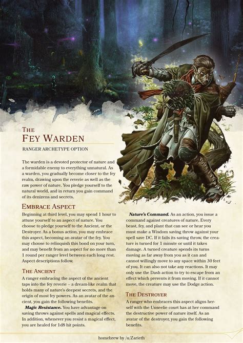 DnD E Homebrew Fey Warden Ranger By Zarieth Dungeons And Dragons Classes Dungeons And