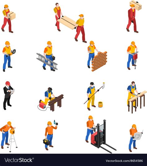 Builders Construction Workers Isometric Icons Vector Image
