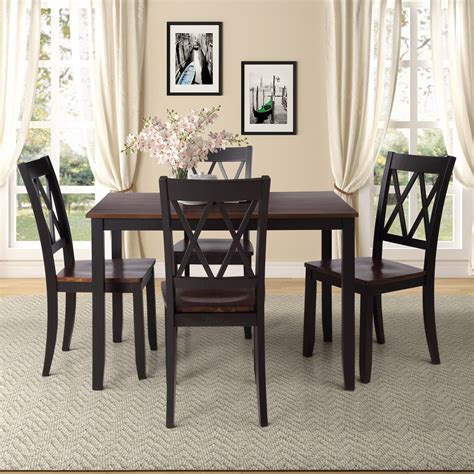 Clearance 5 Piece Modern Dining Table Sets Solid Acacia Wood