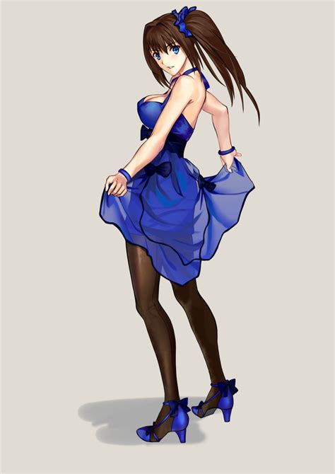 Safebooru 1girl Absurdres Aozaki Aoko Back Seamed Legwear Blue Bracelet Blue Dress Blue Eyes