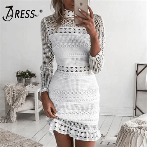 indressme sexy lace mini full sleeve turtleneck solid hollow out fashion autumn pretty women